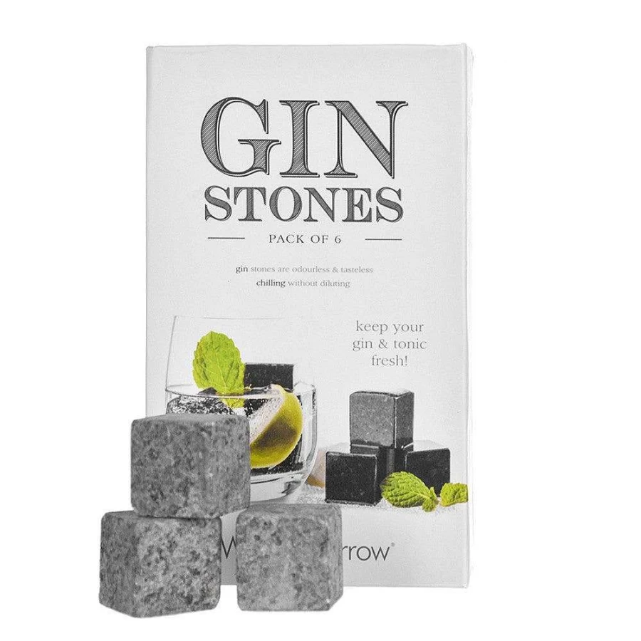 Wheel and Barrow Premium Gin Stones Set - 6 Chilled Whiskey Rocks for Drinks