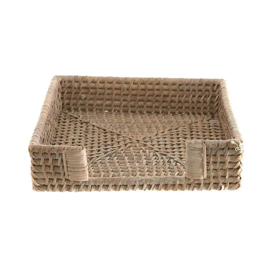 Wheel and Barrow White Wash Rattan Napkin Holder - Rustic Tableware for Dining Decor