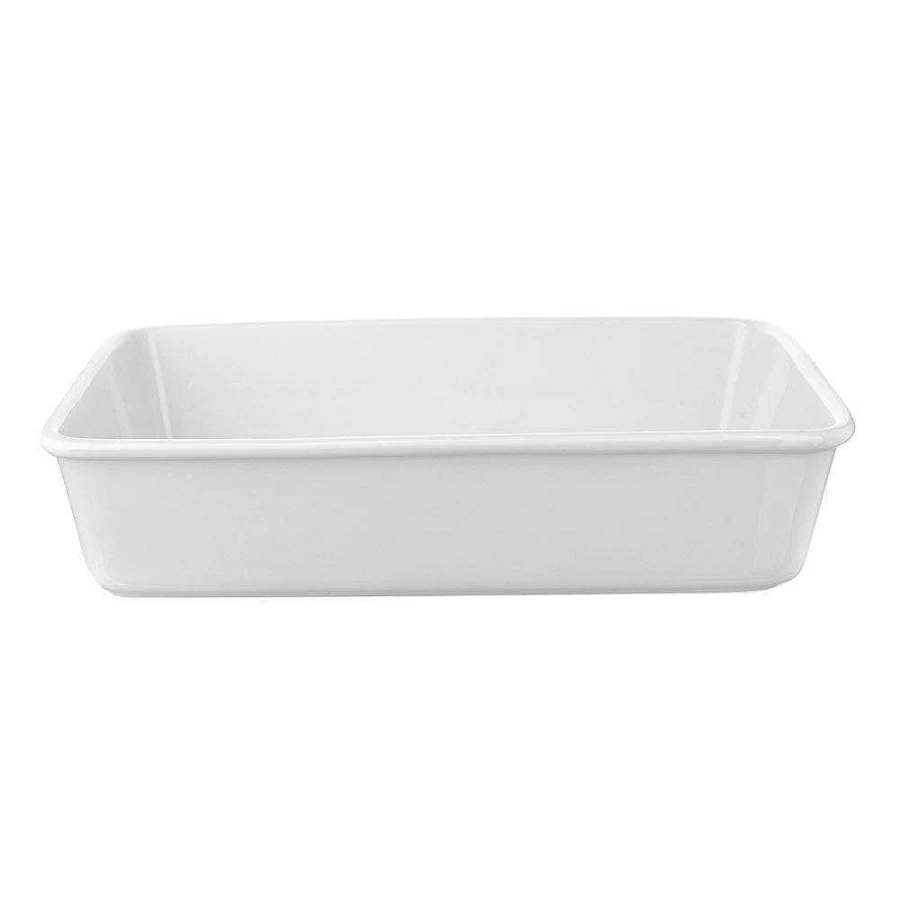 Wheel and Barrow White Rectangle Lasagna Dish - 36x25x8cm Ceramic Baking Pan for Oven