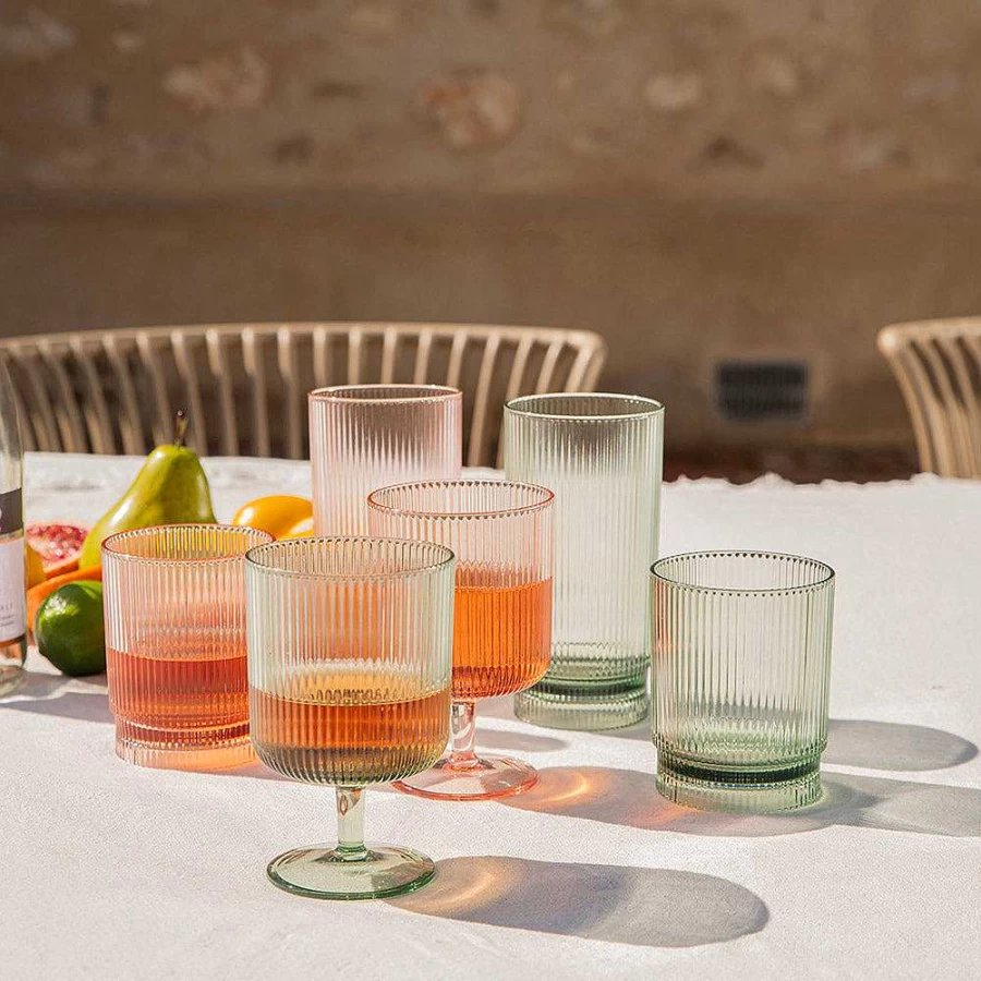 Wheel and Barrow Green Acrylic Ribbed Highball Glass - 410ml, Durable & Stylish Drinking Cup for Cocktails and Beverages