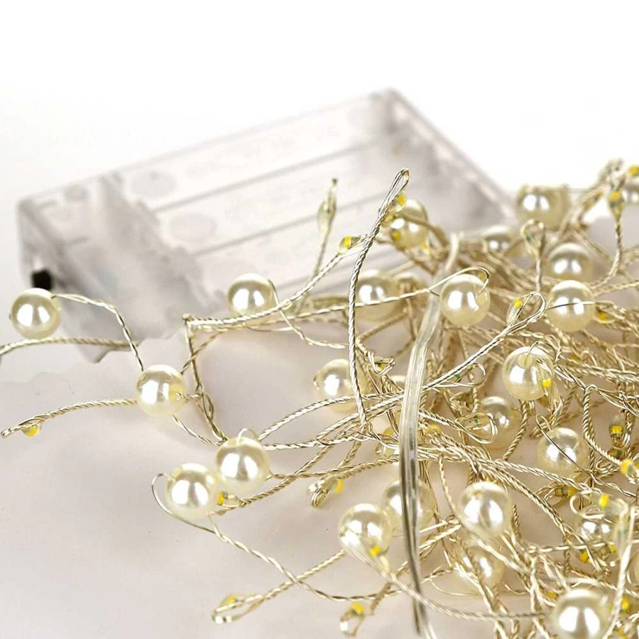 Wheel and Barrow Silver Pearl Bead String Lights - 2.1 Meters Decorative Lighting for Home and Events