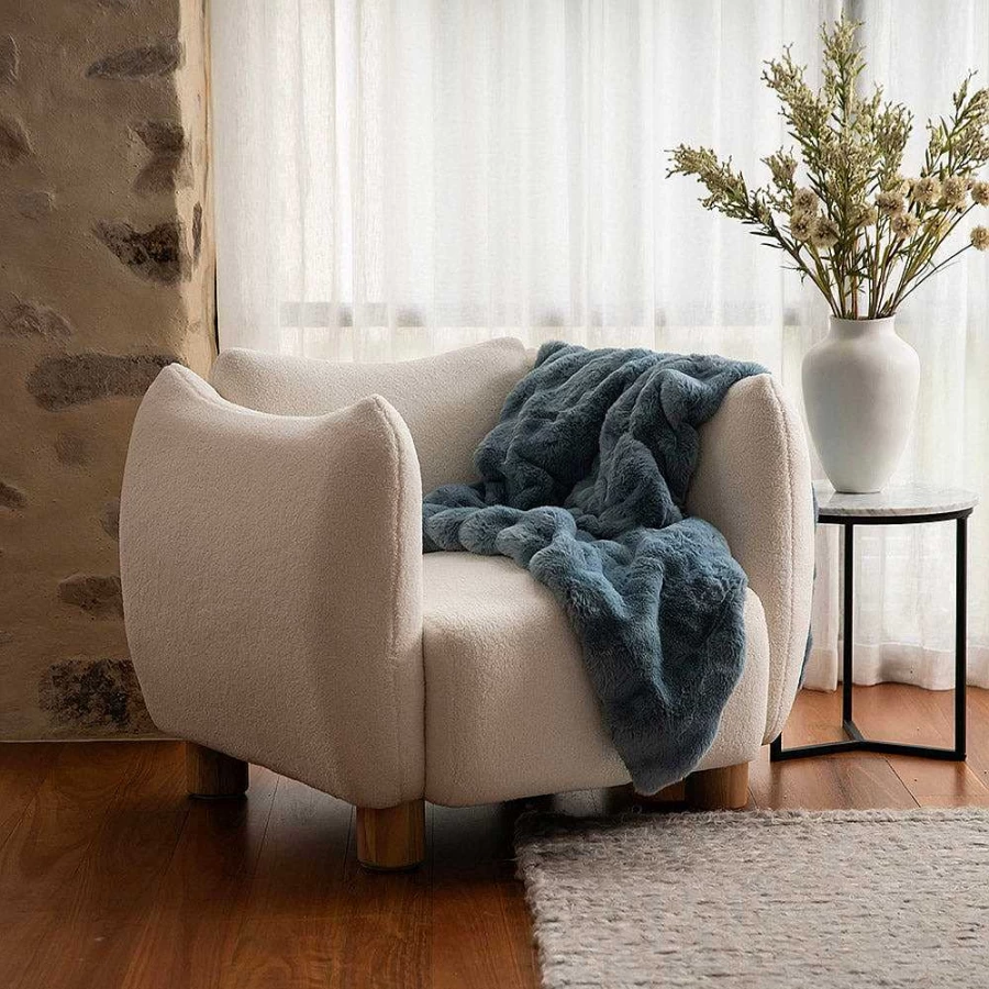 Wheel and Barrow Blue Faux Rabbit Fur Throw Blanket 130x160 cm - Soft Ribbed Design for Subtle Elegance
