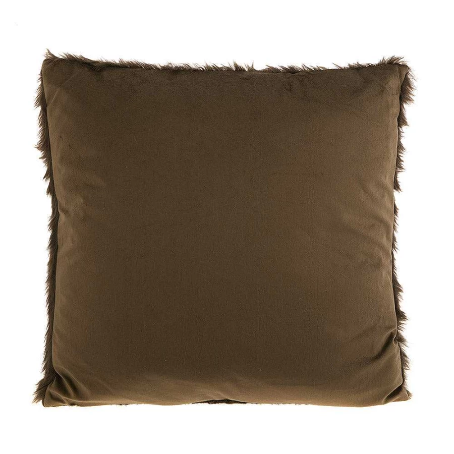 Wheel and Barrow 50x50cm Chocolate Brown Faux Fur Cushion with Velvet Back - Luxurious Decorative Pillow Cover