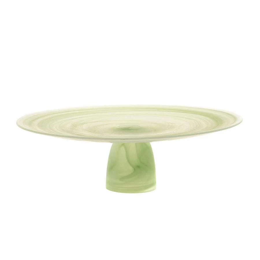 Wheel and Barrow Alabaster Green 33cm Footed Serving Plate - Elegant Decorative Dish for Dining & Entertaining