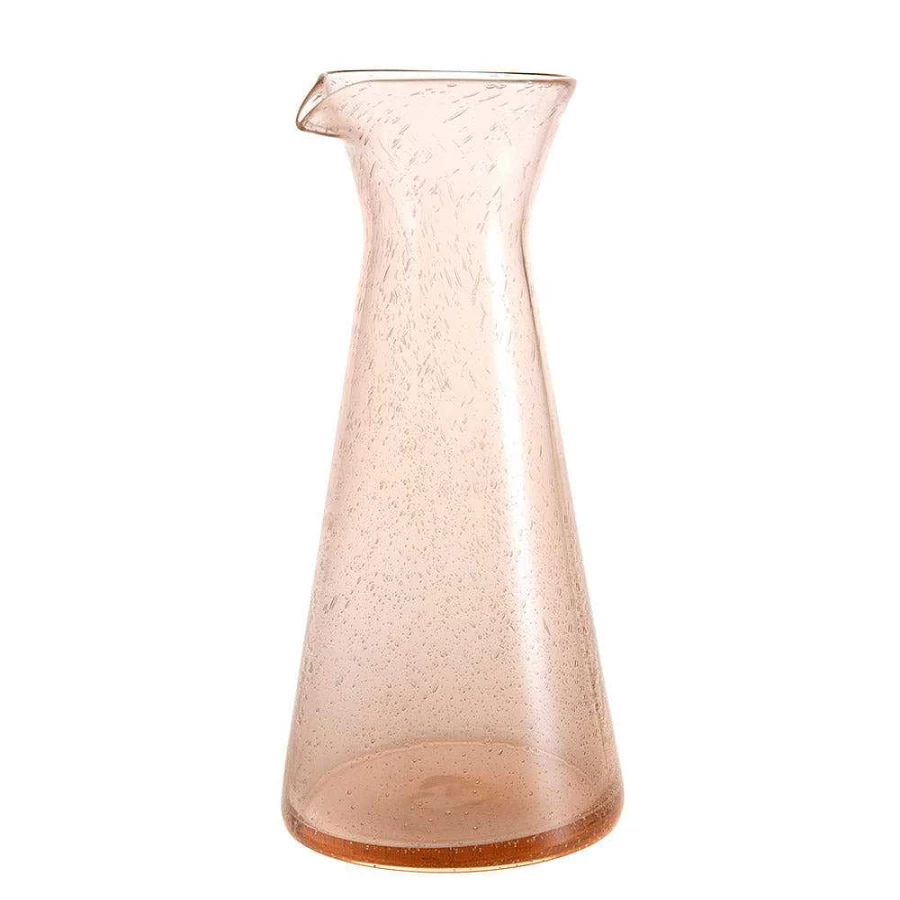 Wheel & Barrow Rose Pink Glass Carafe with Bubble Design - 985ml Decanter for Water or Wine