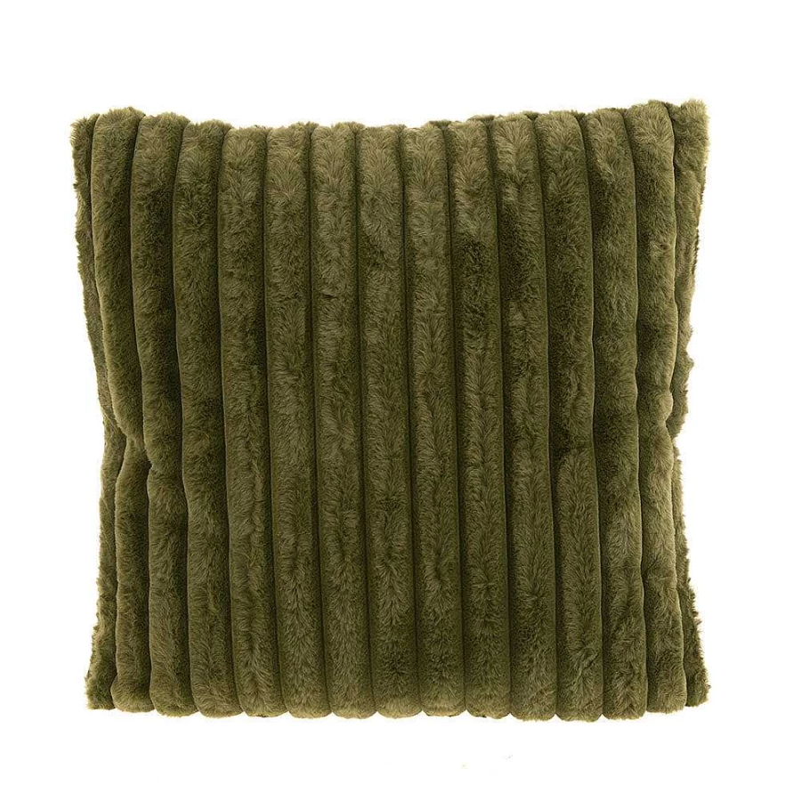 Wheel and Barrow Olive Green Faux Rabbit Fur Cushion Cover 50x50cm Soft Ribbed Design