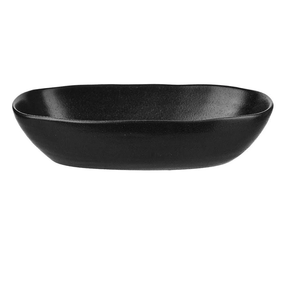 Wheel and Barrow Deep Oval Serving Bowl - 22.5cm Black Ceramic Dish for Dining & Decor
