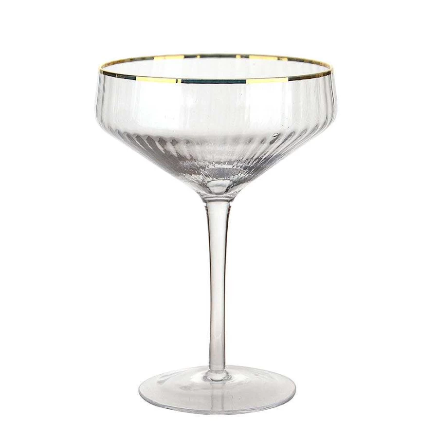 Wheel and Barrow Optic Coupe Glass with Gold Rim - 255ml Clear Crystal Champagne Flute for Cocktails and Drinks