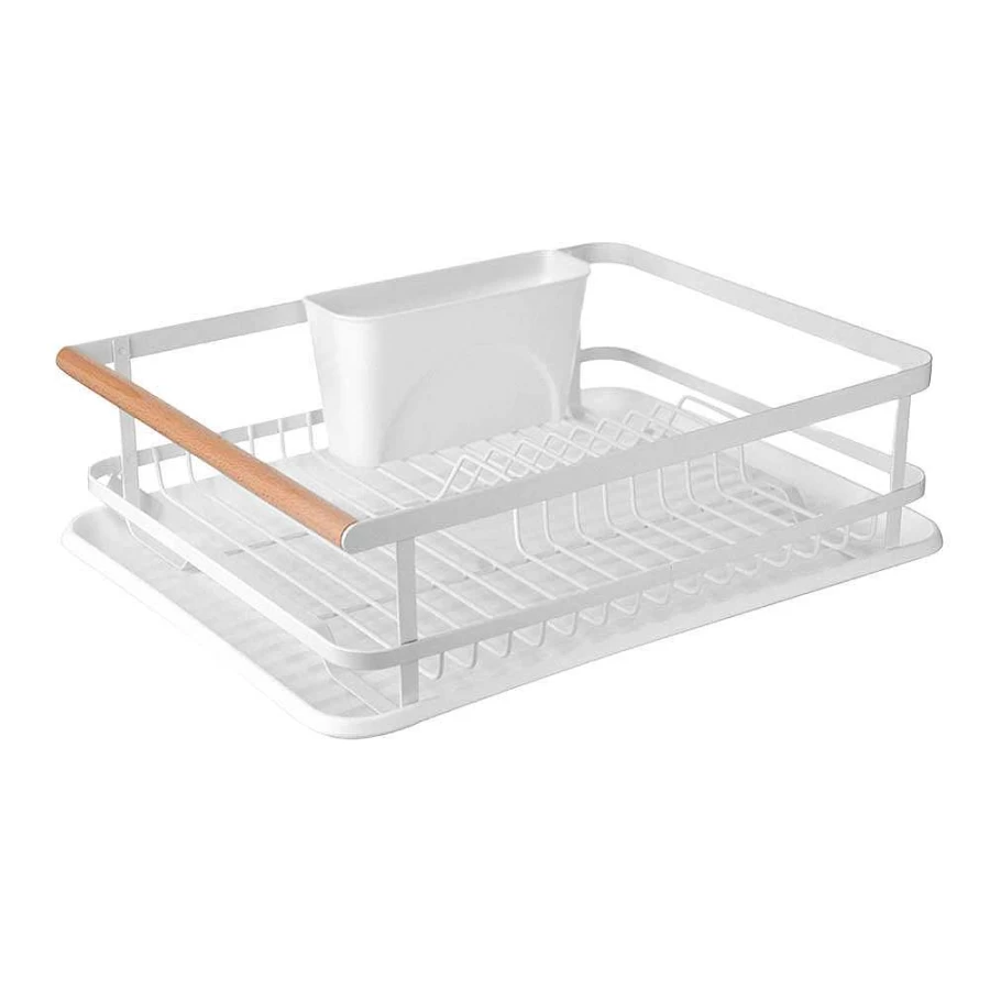 Wheel and Barrow White Iron Dish Rack with Cutlery Holder 43x32x14cm for Kitchen Drainage