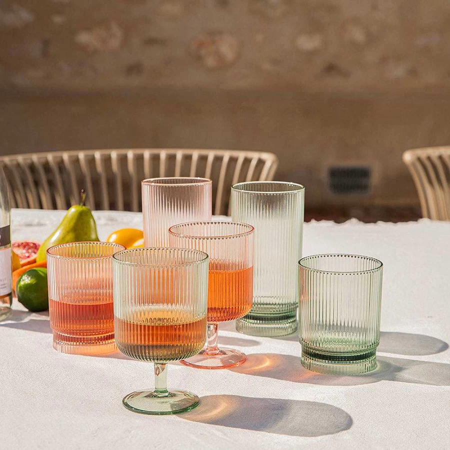Wheel and Barrow Green Acrylic Ribbed Highball Glass - 410ml, Durable & Stylish Drinking Cup for Cocktails and Beverages