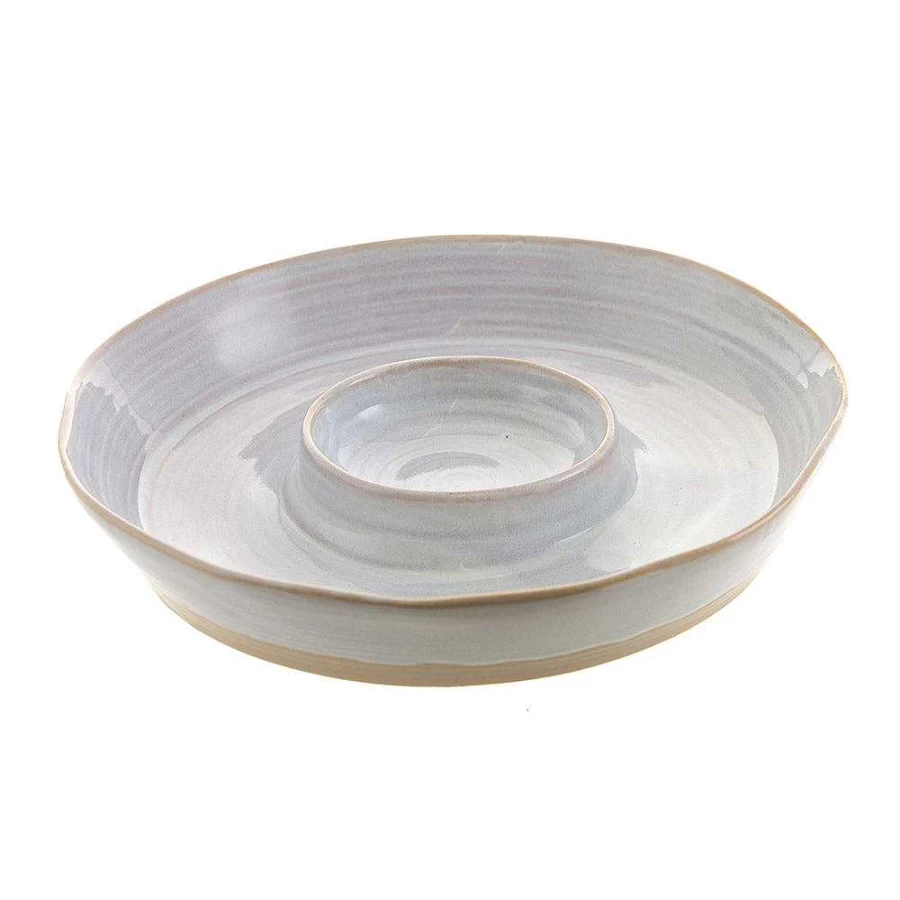 Wheel and Barrow 28cm Ceramic Chip and Dip Platter Round Serving Tray