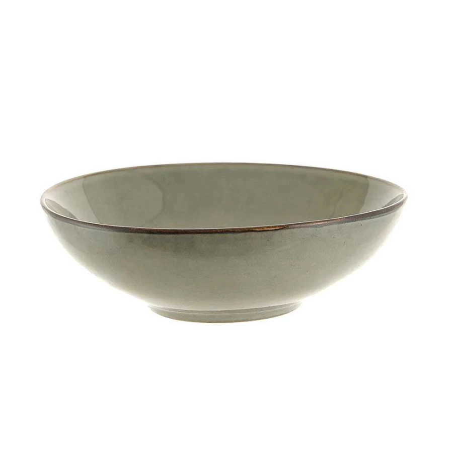 Wheel and Barrow 20cm Olive Green Stoneware Bowl - Handcrafted Ceramic Dinnerware