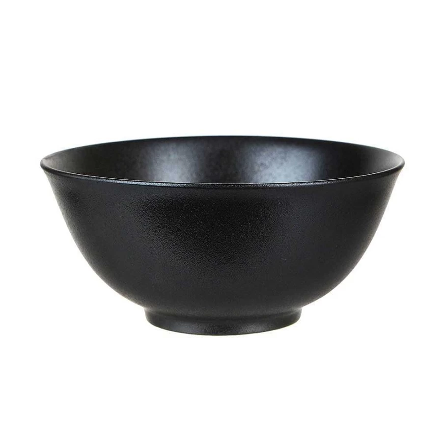 "Wheel and Barrow Black Noodle Bowl - 18cm Diameter Ceramic Soup Bowl for Asian Dishes"