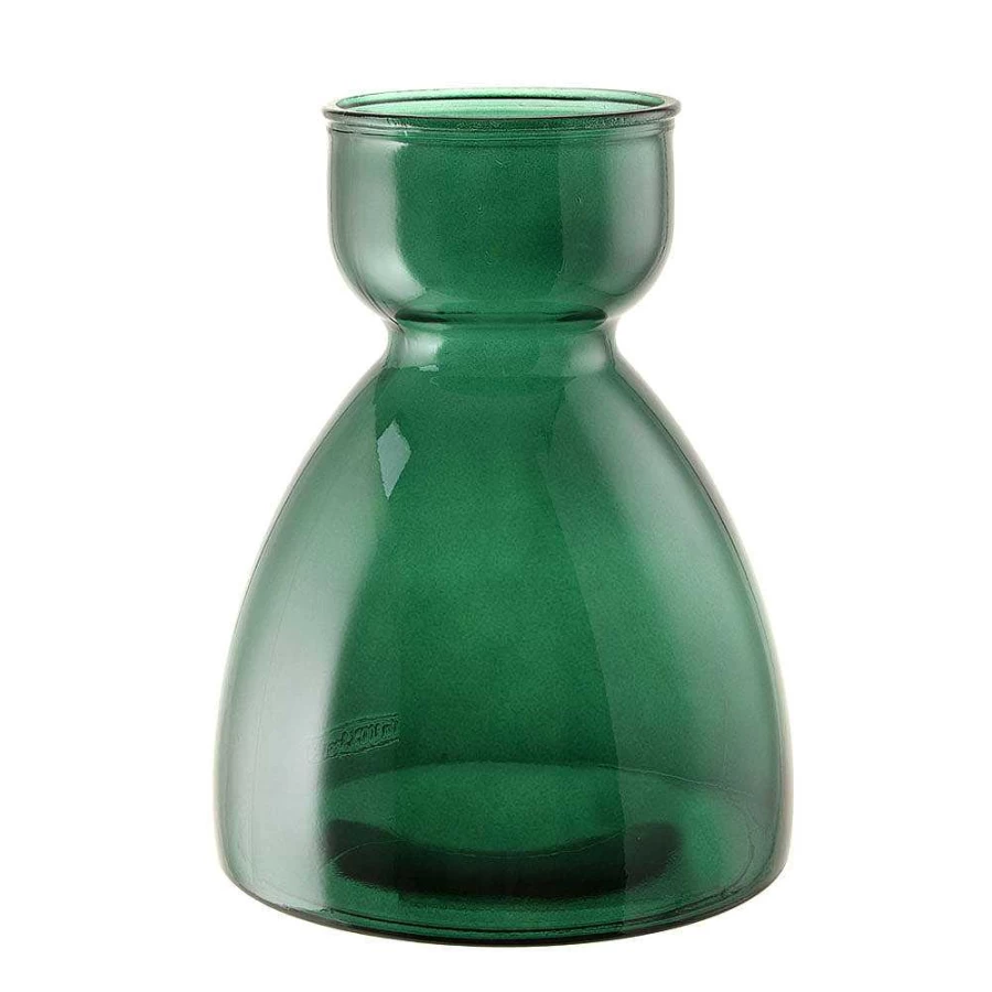 Wheel and Barrow Dark Green Recycled Glass Vase - 34cm Tall, 27cm Wide, Eco-Friendly Home Decor