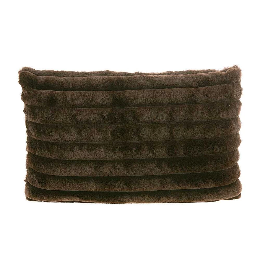 Wheel and Barrow Faux Rabbit Fur Cushion Cover - Chocolate Brown Ribbed Design 30x50 cm Cozy Home Decor