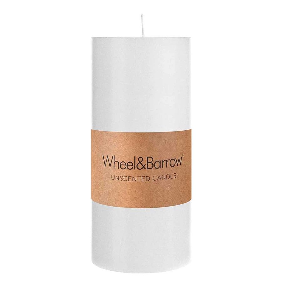 "Wheel and Barrow White Pillar Candle 7x15 cm - Elegant Home Decor Scented Candle"