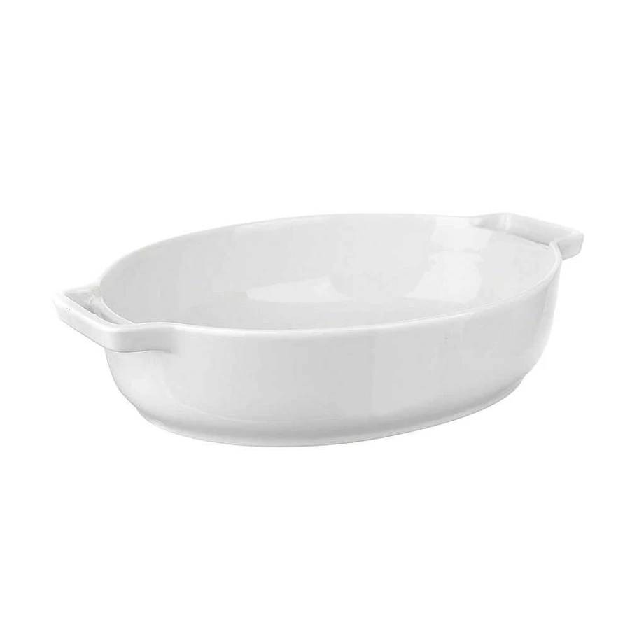 Wheel and Barrow White Porcelain Oval Baking Dish 30cm - Oven Safe Stoneware Roasting Pan