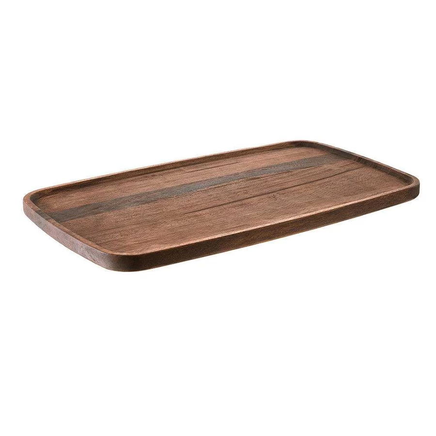Wheel and Barrow Dark Brown Acacia Wood Serving Tray - 58cm x 34cm Rectangle Cheese Board with Handles