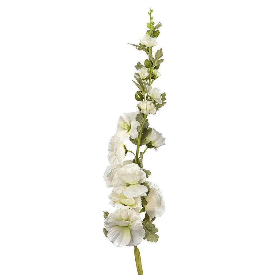 Wheel and Barrow Artificial White Hollyhock Flowers 109cm Tall for Home Decor