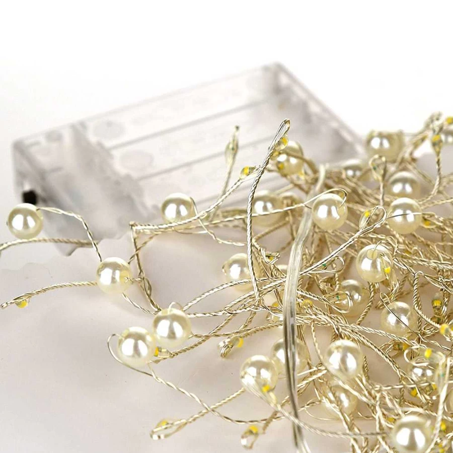 Wheel and Barrow Silver Pearl Bead String Lights - 2.1 Meters Elegant Decorative Lighting
