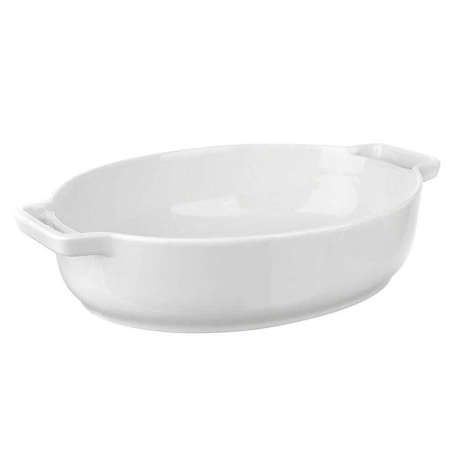 Wheel and Barrow White Porcelain Oval Baking Dish 36cm - Oven Safe Ceramic Roasting Pan
