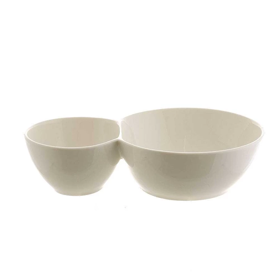 Wheel & Barrow White 24cm Porcelain Divided Serving Bowl - 2 Compartment Dish for Meals & Salads