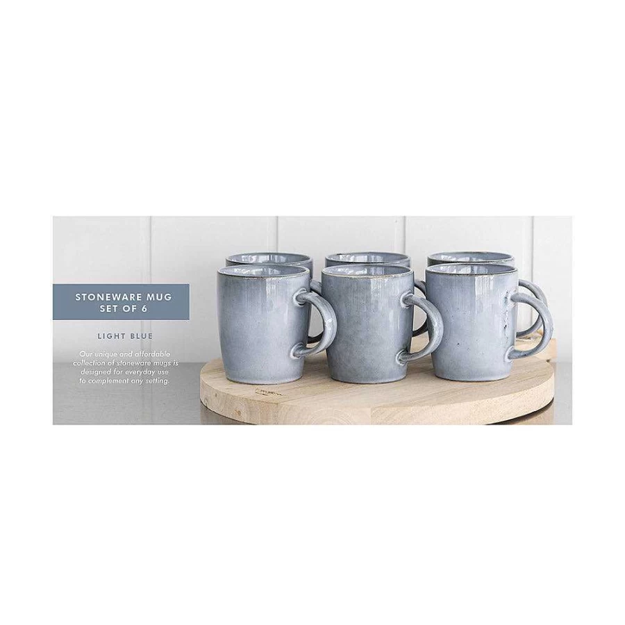 Wheel and Barrow 6-Piece Light Blue Stoneware Coffee Mug Set – Durable & Stylish