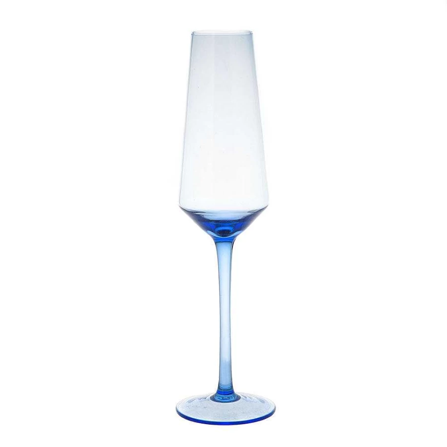 Wheel and Barrow Cornflower Blue Champagne Flutes - Set of 2, 240ml Elegant Glass Flutes for Celebrations
