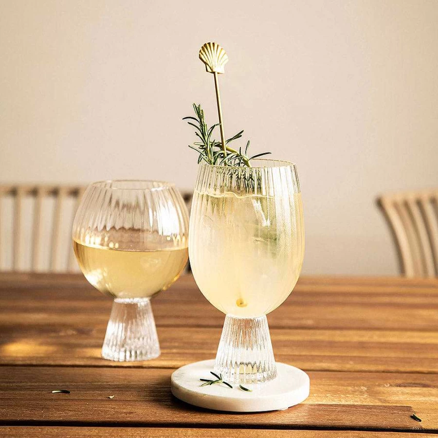 Wheel and Barrow 420ml Heavy Base Ribbed Wave Glass - Durable Drinking Cup for Beer or Cocktails