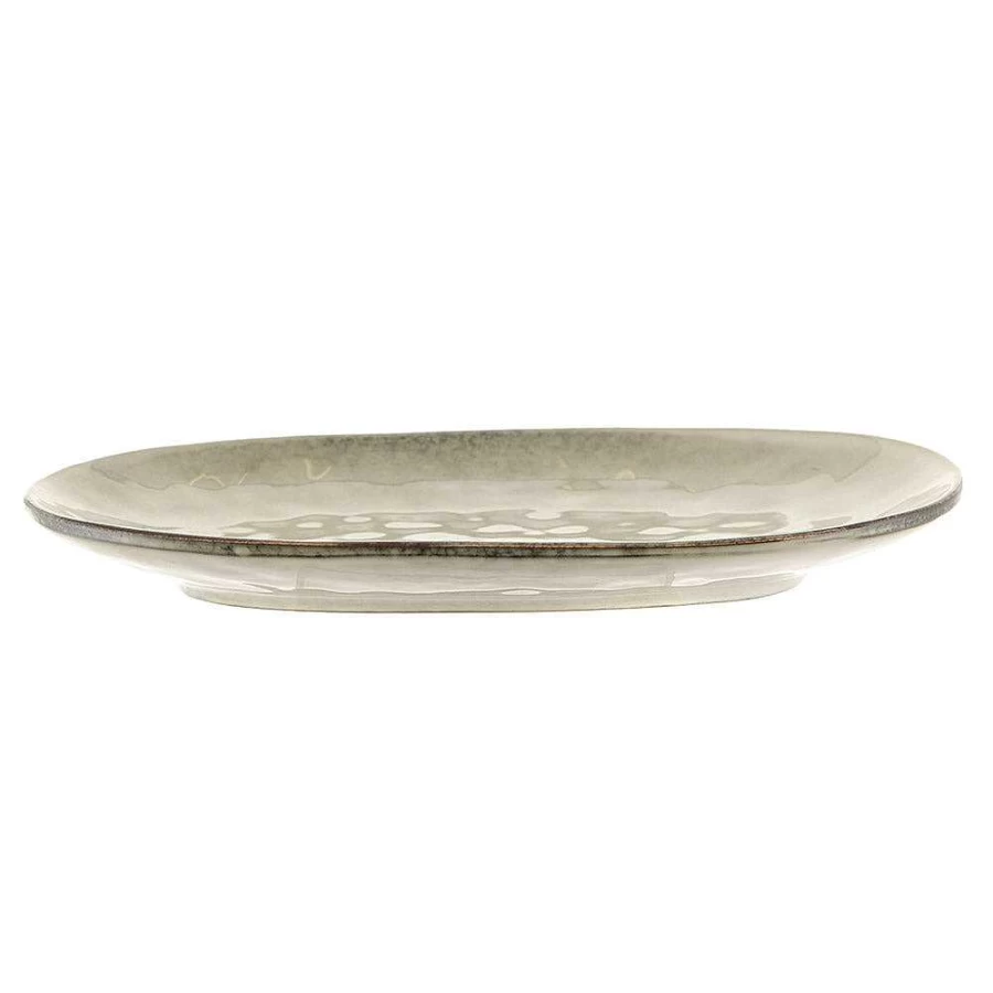 Wheel and Barrow Olive Green Stoneware Oval Serving Platter 37cm x 23cm