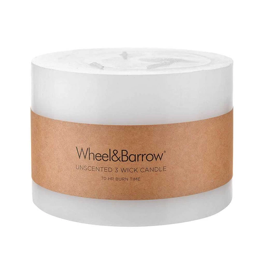 Wheel & Barrow White 3-Wick Pillar Candle 15cm x 10cm for Home Decor