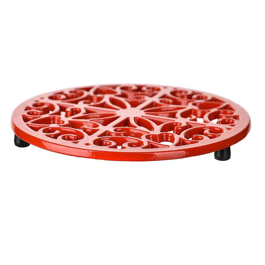 Wheel and Barrow Red Cast Iron Trivet 20cm - Heat Resistant Kitchen Countertop Protector