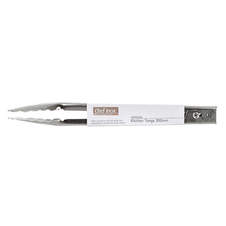 Wheel and Barrow 30cm Auto-Locking Stainless Steel Kitchen Tongs for Cooking and Grilling