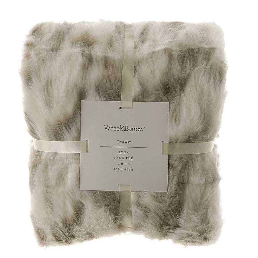 Wheel and Barrow White Faux Fur Throw Blanket 130x160 cm - Luxurious Lynx Design for Cozy Comfort