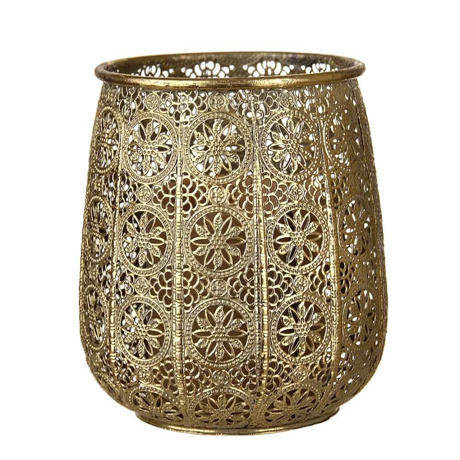 "Wheel and Barrow Antique Gold Tulip Tealight Holder – 18cm Vintage-Style Candle Stand"