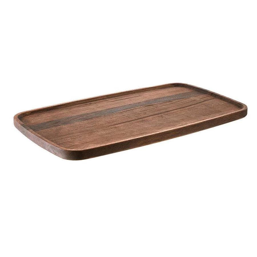 Wheel and Barrow Dark Brown Acacia Wood Serving Tray - 58 x 34 cm Rectangle Charcuterie Board