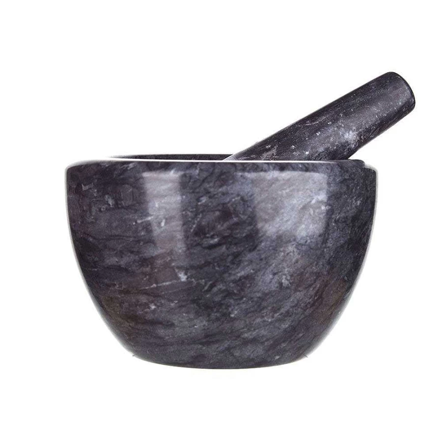 Wheel & Barrow Dark Grey Marble Mortar and Pestle Set - 17cm Round Grinder for Spices & Herbs