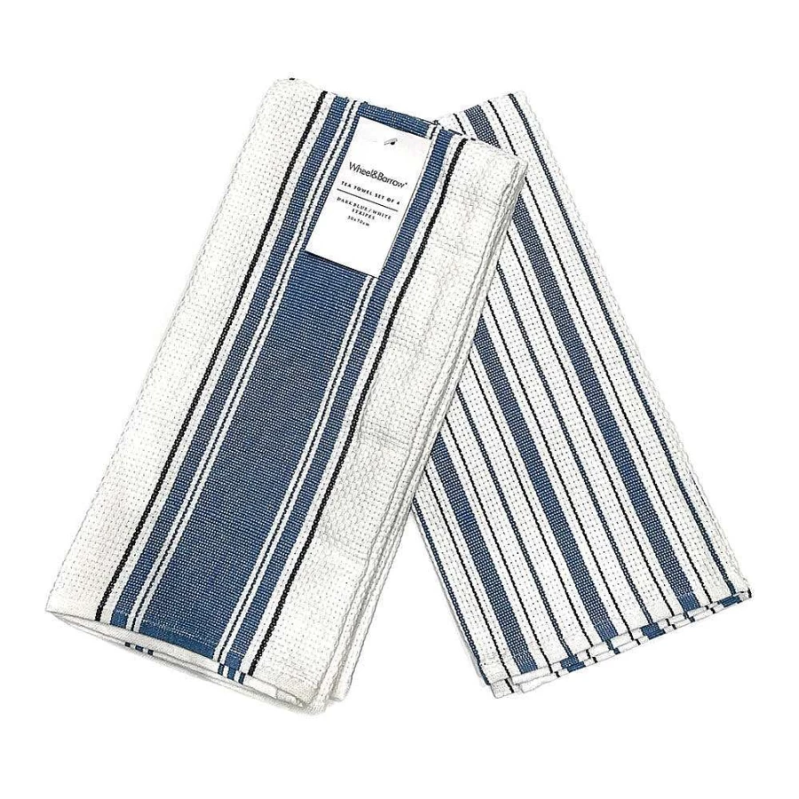 Wheel & Barrow 4-Piece Classic Blue and White Stripe Tea Towel Set - Premium Cotton Kitchen Towels