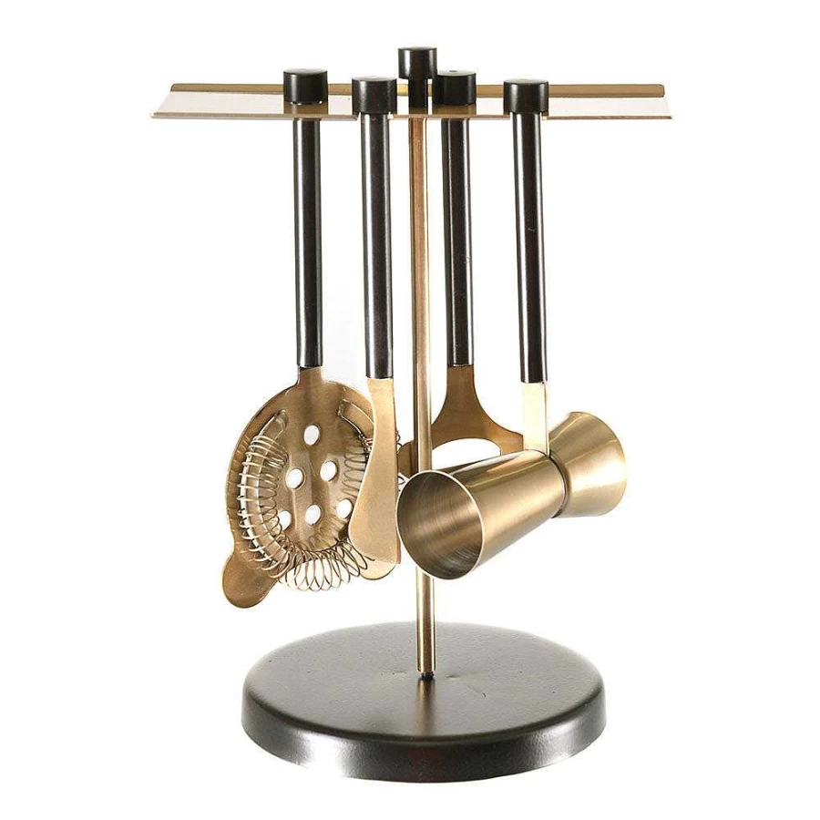 Wheel and Barrow Gold and Black Coated Premium Bar Tool Set for Cocktails