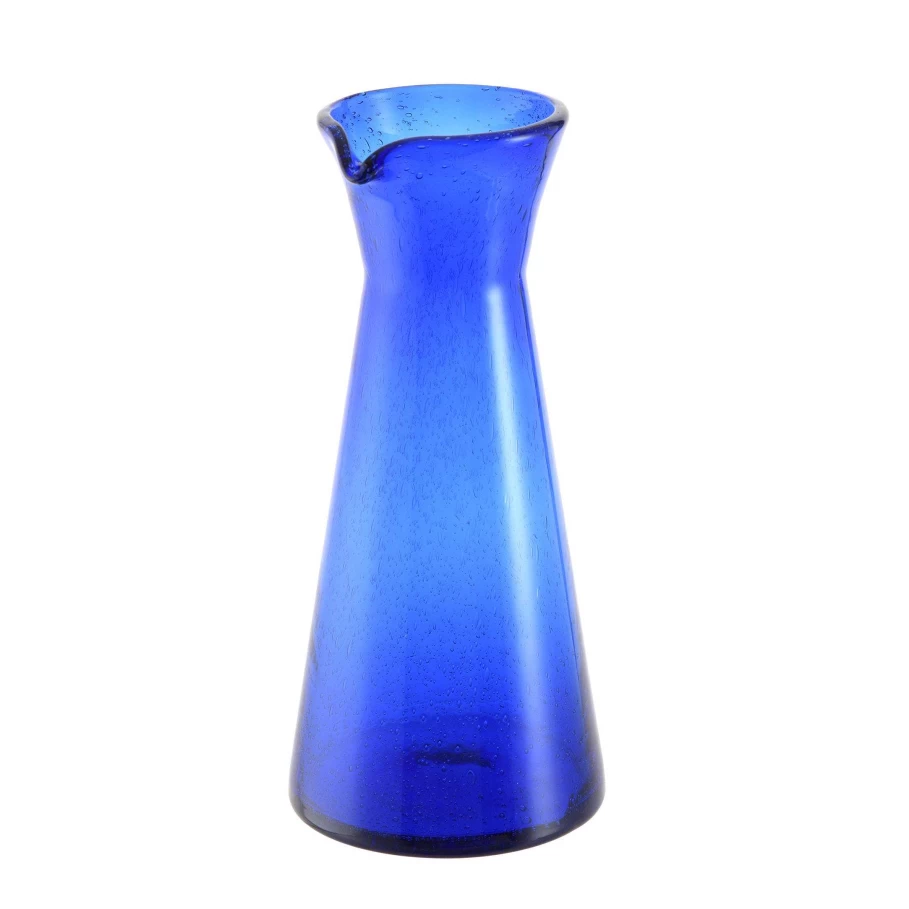 Wheel and Barrow Cobalt Blue Glass Carafe with Bubble Design - 985ml Capacity for Water or Beverages