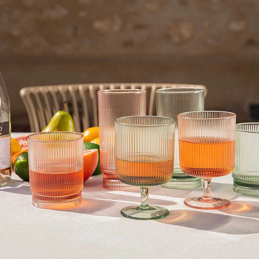 Wheel and Barrow Green Acrylic Ribbed Wine Glass - 295ml Shatterproof Cup for Outdoor Drinking
