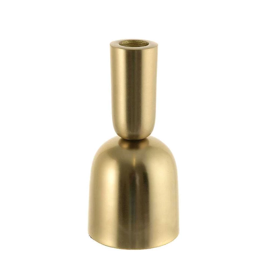 Wheel and Barrow Brushed Gold Bell Shape Taper Candle Holder - 15.25cm Elegant Table Decor