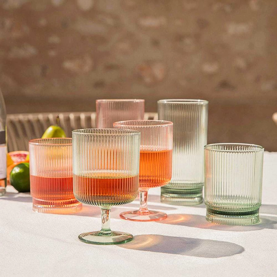 Wheel and Barrow Green Acrylic Ribbed Wine Glass - 295ml Shatterproof Cup for Outdoor Drinking