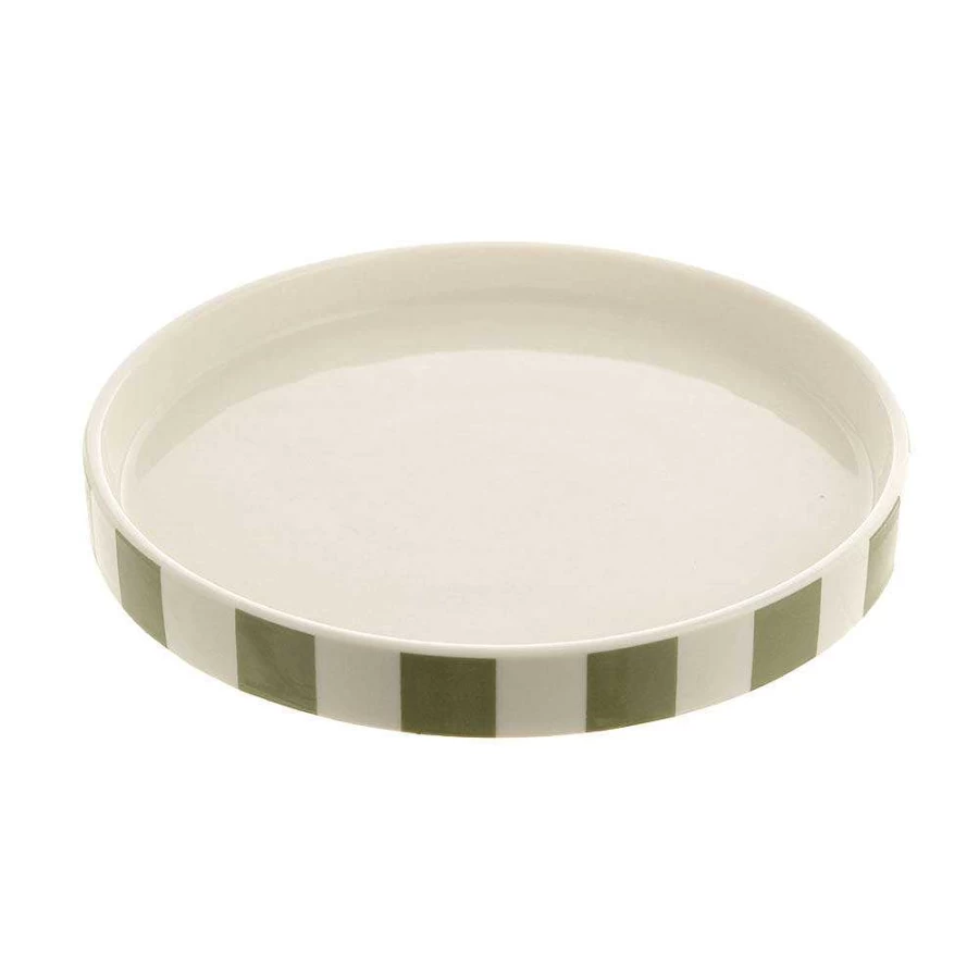 Wheel and Barrow Ceramic Dinner Plate Round 18.5cm Olive and White Striped Design