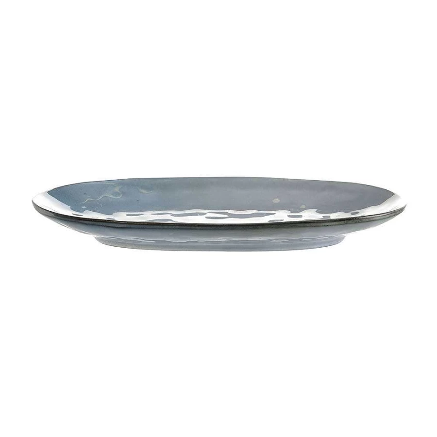 Wheel and Barrow Light Blue Oval Stoneware Platter 37x23cm - Handcrafted Ceramic Serving Dish