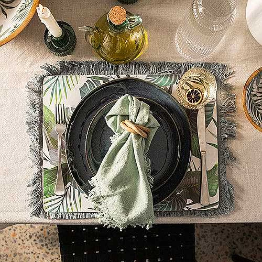 Wheel and Barrow Tropical Leaf Cork Backed Placemats - Set of 4 Eco-Friendly Table Mats