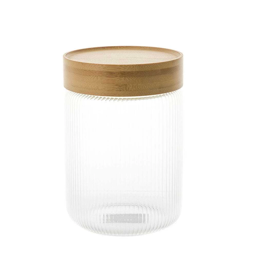 Wheel and Barrow 800ml Ribbed Glass Storage Canister with Airtight Lid for Kitchen Pantry Organization