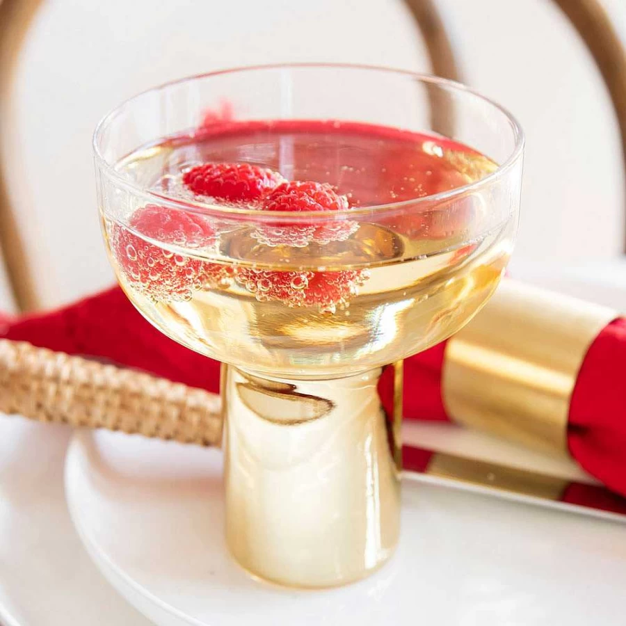 Wheel and Barrow Gold-Rimmed Coupe Glass with Heavy Base - 260ml Elegant Champagne Cocktail Glass