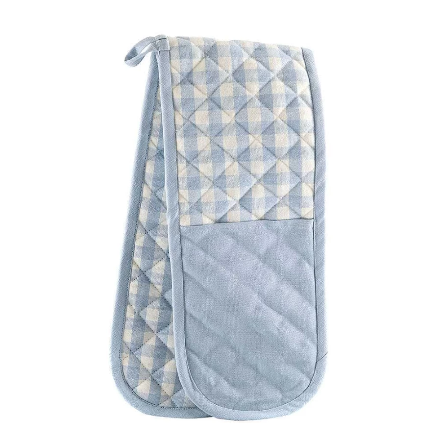 Wheel and Barrow Blue Gingham Double Oven Mitt - Heat Resistant Kitchen Glove