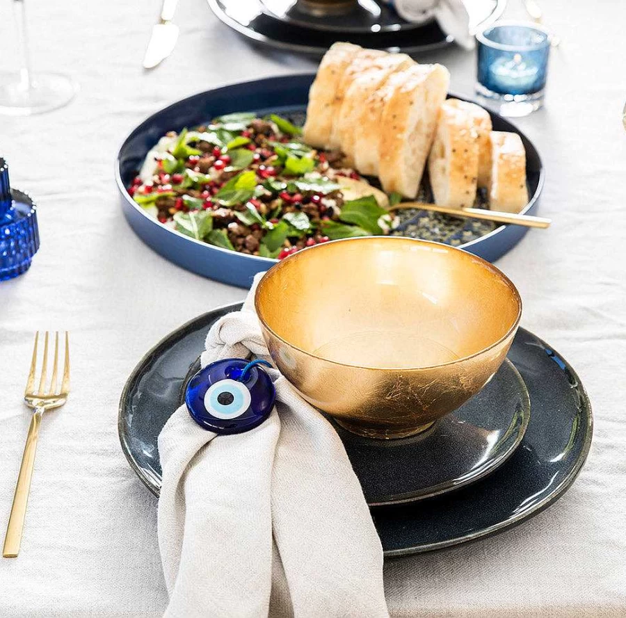 Wheel and Barrow Mediterranean Blue Stoneware Side Plate 20cm - Durable Ceramic Dinnerware